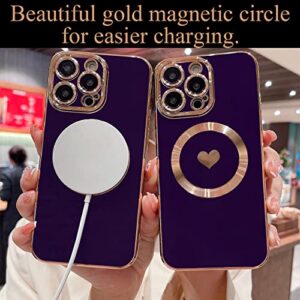 Weonmov Magnetic Case for iPhone 14 Pro Case for Women Men [ Compatible with MagSafe ], Cute Love Heart Soft Back Cover Raised Full Camera Lens Protection Phone Case (6.1") - Purple