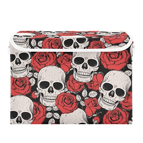 innewgogo Skull Roses Storage Bins with Lids for Organizing Closet Organizers with Handles Oxford Cloth Storage Cube Box for Home