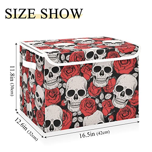 innewgogo Skull Roses Storage Bins with Lids for Organizing Closet Organizers with Handles Oxford Cloth Storage Cube Box for Home