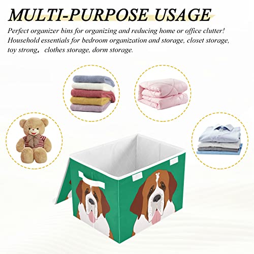 innewgogo Saint Bernard Dog Storage Bins with Lids for Organizing Cube Cubby with Handles Oxford Cloth Storage Cube Box for Pets Toys