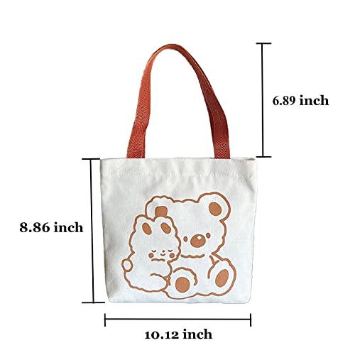 Women Beige Tote Bag with Bear Pattern, Canvas Shoulder Bag, Stylish Hobo Crossbody Handbag, Casual Economical Tote Bag, Lightweight Reusable Grocery Shopping Cloth Bag, With Zipper Closure (1 Pack)