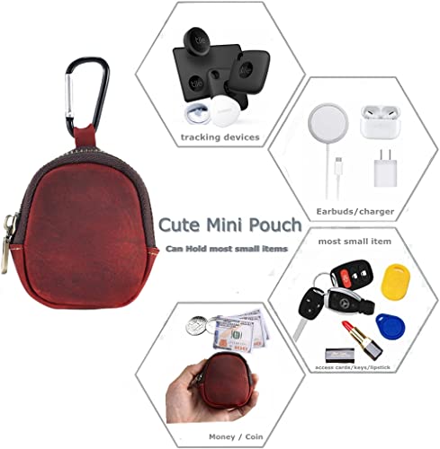 Tomcrazy Mini Backpack Bag Genuine Leather Carrying Pouch Small Purse for AirPods Pro Case, Galaxy Buds, Sony LinkBuds S WF-L900 WF-1000XM4, Keys, Coins,Access Card, Airtag (Wine red)
