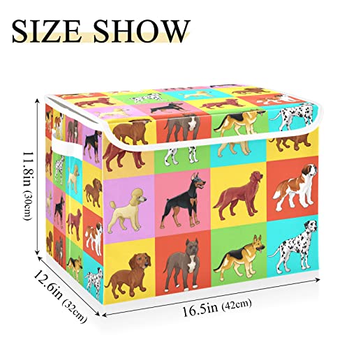 innewgogo Different Dogs Storage Bins with Lids for Organizing Closet Organizers with Handles Oxford Cloth Storage Cube Box for Clothes