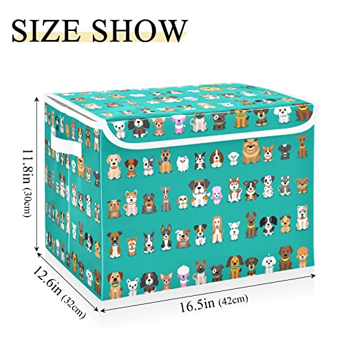 innewgogo Different Cartoon Dogs Storage Bins with Lids for Organizing Closet Organizers with Handles Oxford Cloth Storage Cube Box for Living Room