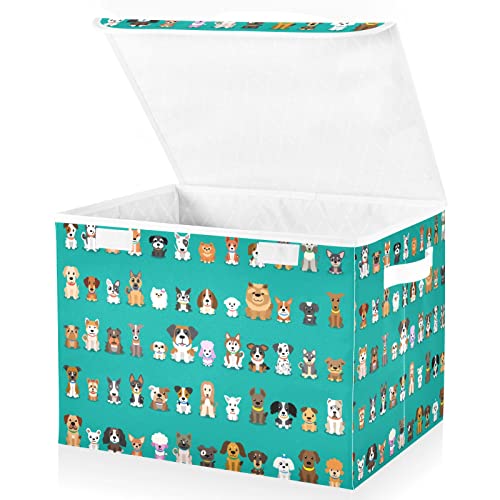 innewgogo Different Cartoon Dogs Storage Bins with Lids for Organizing Closet Organizers with Handles Oxford Cloth Storage Cube Box for Living Room