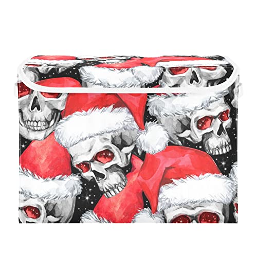 innewgogo Skulls in Santa Hat Storage Bins with Lids for Organizing Closet Organizers with Handles Oxford Cloth Storage Cube Box for Toys