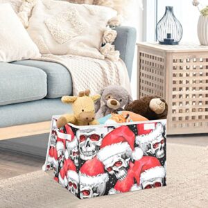 innewgogo Skulls in Santa Hat Storage Bins with Lids for Organizing Closet Organizers with Handles Oxford Cloth Storage Cube Box for Toys