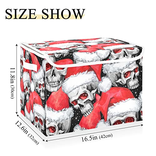 innewgogo Skulls in Santa Hat Storage Bins with Lids for Organizing Closet Organizers with Handles Oxford Cloth Storage Cube Box for Toys