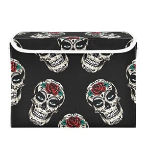 innewgogo skull with rose above head storage bins with lids for organizing cube cubby with handles oxford cloth storage cube box for toys