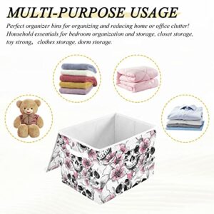 innewgogo Skull Flowers Storage Bins with Lids for Organizing Closet Organizers with Handles Oxford Cloth Storage Cube Box for Room