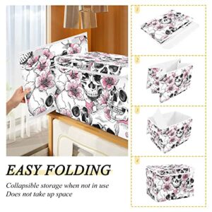 innewgogo Skull Flowers Storage Bins with Lids for Organizing Closet Organizers with Handles Oxford Cloth Storage Cube Box for Room