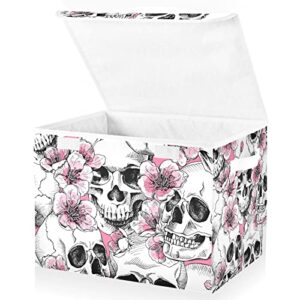 innewgogo Skull Flowers Storage Bins with Lids for Organizing Closet Organizers with Handles Oxford Cloth Storage Cube Box for Room