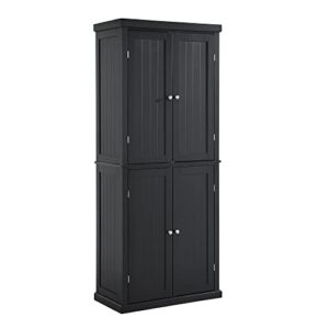 P PURLOVE 72.4" H Kitchen Pantry Cabinet with 4 Doors and Adjustable Shelves, Freestanding Tall Kitchen Pantry with 6-Tier Storage Space (Black)