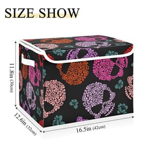 innewgogo Flower Skull Storage Bins with Lids for Organizing Closet Organizers with Handles Oxford Cloth Storage Cube Box for Car