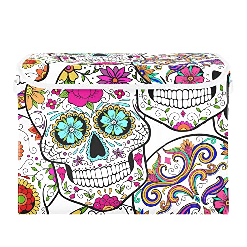 innewgogo Day Of The Dead Sugar Skulls Storage Bins with Lids for Organizing Closet Organizers with Handles Oxford Cloth Storage Cube Box for Room