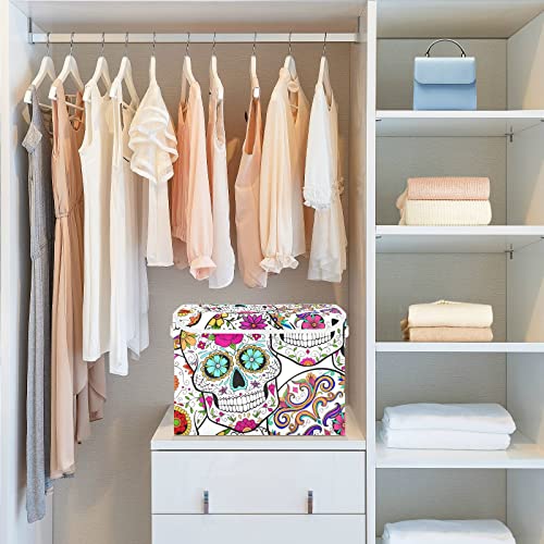 innewgogo Day Of The Dead Sugar Skulls Storage Bins with Lids for Organizing Closet Organizers with Handles Oxford Cloth Storage Cube Box for Room