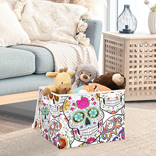 innewgogo Day Of The Dead Sugar Skulls Storage Bins with Lids for Organizing Closet Organizers with Handles Oxford Cloth Storage Cube Box for Room