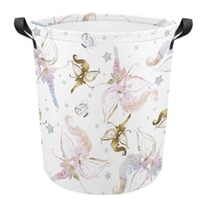hoamoya collapsible watercolor butterfly laundry basket cute fairies freestanding laundry hamper with handles large waterproof cloth toy storage bin for household bedroom bathroom