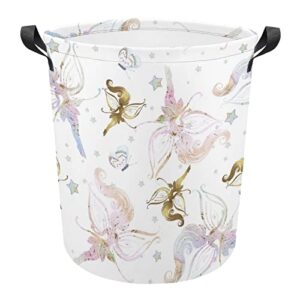 HoaMoya Collapsible Watercolor Butterfly Laundry Basket Cute Fairies Freestanding Laundry Hamper With Handles Large Waterproof Cloth Toy Storage Bin for Household Bedroom Bathroom