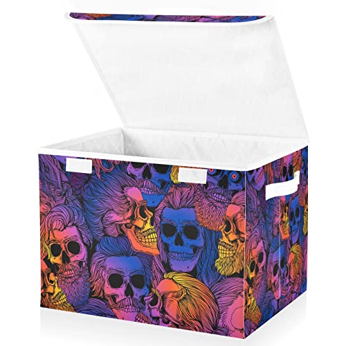 innewgogo Bearded Skulls Storage Bins with Lids for Organizing Closet Organizers with Handles Oxford Cloth Storage Cube Box for Books