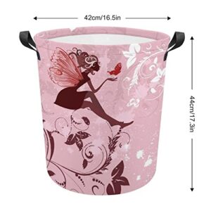 HoaMoya Collapsible Pink Fairy Laundry Basket Magic Girl Freestanding Laundry Hamper With Handles Large Waterproof Cloth Toy Storage Bin for Household Bedroom Bathroom