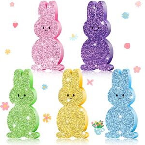 5 pieces easter peep tiered tray decor spring bunny decor easter table sign colored peeps farmhouse decor wooden bunny decor for spring easter birthday home office farmhouse party decorations