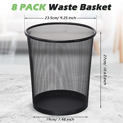 Amyhill 8 Pieces Mesh Trash Can Round Mesh Waste Basket Mesh Garbage Bin 3 Gallon 4 Gallon 6 Gallon Open Top Lightweight Bathroom Wastebasket for Office Home (Black, Small)