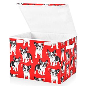 innewgogo Cartoon French Bulldog Storage Bins with Lids for Organizing Closet Organizers with Handles Oxford Cloth Storage Cube Box for Room