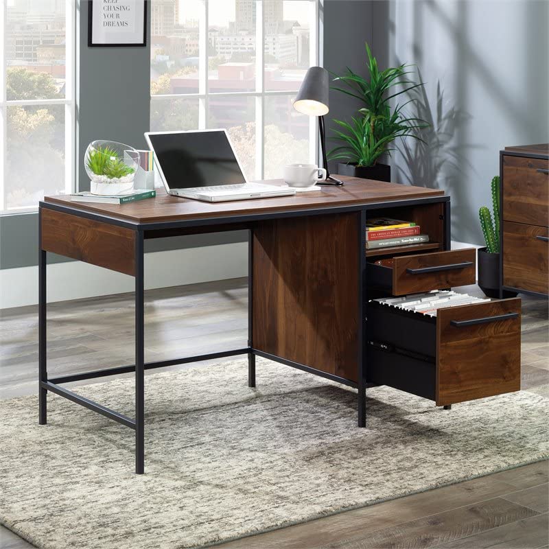 UrbanPro Engineered Wood Single Pedestal Desk in Grand Walnut