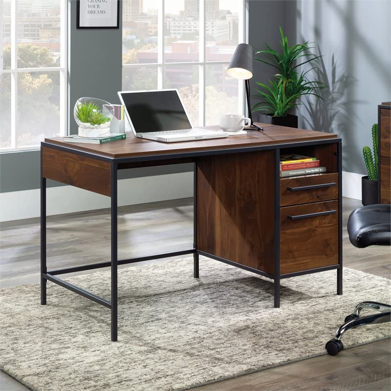 UrbanPro Engineered Wood Single Pedestal Desk in Grand Walnut