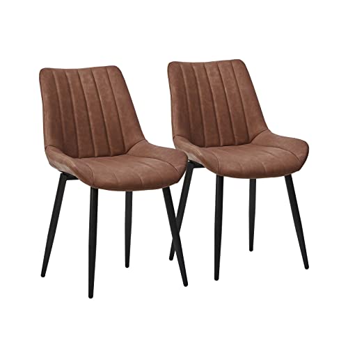 CLIPOP Faux Leather Dining Chairs Set of 2, Mid Century Modern Kitchen Chair, Pu Leather Dining Chair with Metal Leg, High Back, Armless Upholstered Leisure Side Chair for Dining Room Lounge, Brown