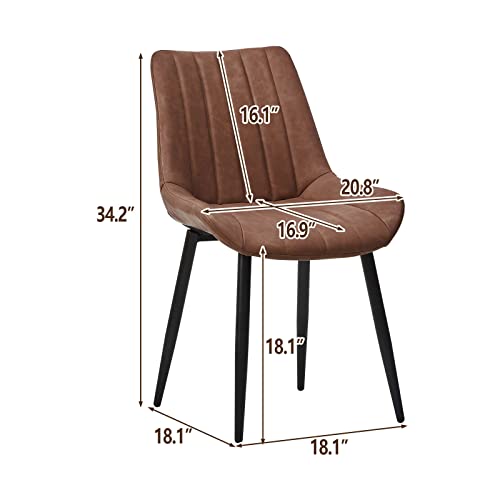 CLIPOP Faux Leather Dining Chairs Set of 2, Mid Century Modern Kitchen Chair, Pu Leather Dining Chair with Metal Leg, High Back, Armless Upholstered Leisure Side Chair for Dining Room Lounge, Brown