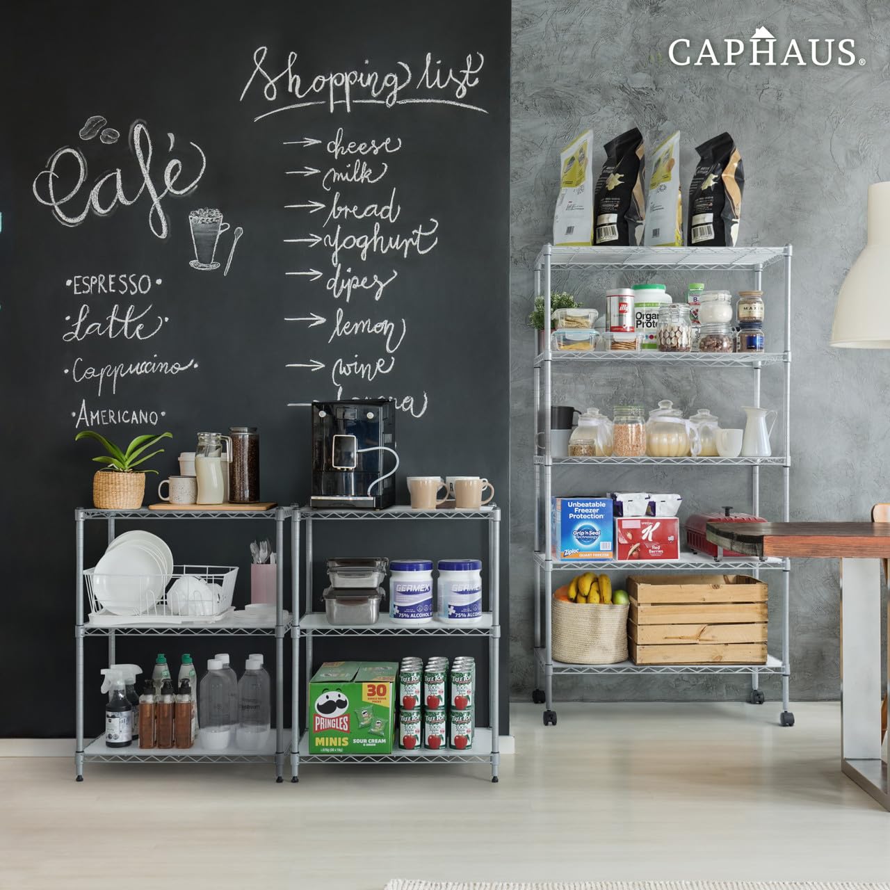 CAPHAUS NSF Adjustable Shelves Metal Wire Shelving Unit w/Liners, Kitchen Storage Shelving, Metal Steel Storage Shelving, Garage Shelving Storage Organizer, Utility Shelf, 3-Tier No Wheels, Silver