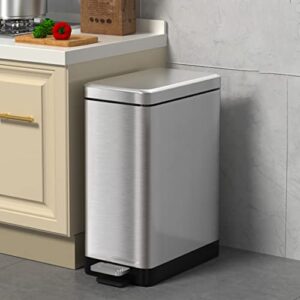 aupekro 4 gallon trash can with lid soft close, stainless steel step garbage can, rectangular slim garbage container bin with inner bucket for bathroom, kitchen, office(4 gallon)
