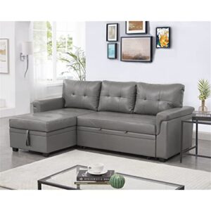 naomi home jenny sectional sleeper sofa - elegant l-shaped couch convertible pull-out bed, ample storage, timeless design, sturdy construction, long-lasting for modern living, air leather, gray