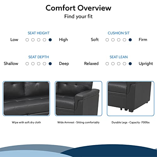 Naomi Home Jenny Sectional Sleeper Sofa - Elegant L-Shaped Couch Convertible Pull-Out Bed, Ample Storage, Timeless Design, Sturdy Construction, Long-Lasting for Modern Living, Air Leather, Black