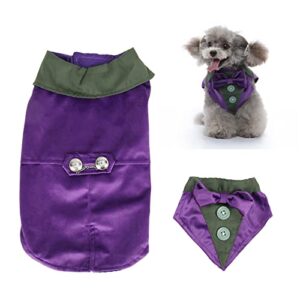 dog shirt puppy pet small dog clothes dogs tuxedo cute elegant dog costumes fashionable retro dog formal wedding party suit with bow tie for small and medium dogs cats purple (xl)