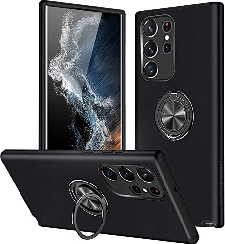 iDLike for Samsung Galaxy S23 Ultra Case, Military Grade Drop Test Shockproof Phone Case Cover with [Full Camera Lens Protection] [Invisible Ring Holder Kickstand],Black