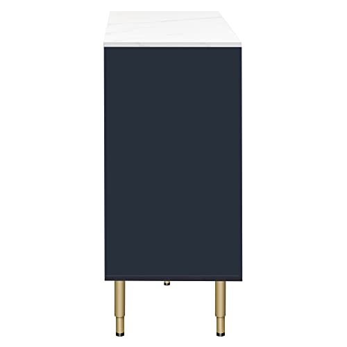 RuiSiSi Modern Sideboard Cabinet Accent Buffet Storage Glass Doors Sideboard Cabinet Marble Top with Gold Metal Legs Buffet Storage Cabinet Console Table Kitchen, Navy Blue