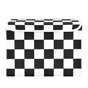RunningBear Checkerboard Plaid Large Storage Bins with Lid Collapsible Storage Bin Cube Storage Bin Shelves Cloth Baskets for Living Room Bedroom