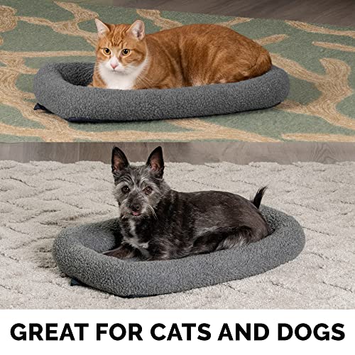 Furhaven Dog Bed for Medium/Small Dogs & Indoor Cats, 100% Washable, Sized to Fit Crates - Sherpa Fleece Bolster Crate Pad - Gray, Medium