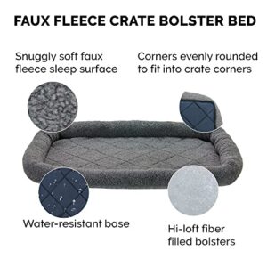 Furhaven Dog Bed for Medium/Small Dogs & Indoor Cats, 100% Washable, Sized to Fit Crates - Sherpa Fleece Bolster Crate Pad - Gray, Medium