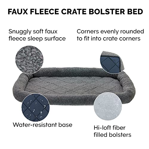 Furhaven Dog Bed for Medium/Small Dogs & Indoor Cats, 100% Washable, Sized to Fit Crates - Sherpa Fleece Bolster Crate Pad - Gray, Medium