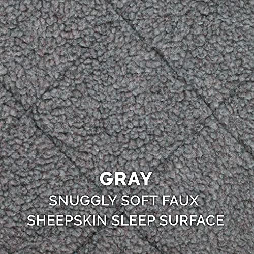 Furhaven Dog Bed for Medium/Small Dogs & Indoor Cats, 100% Washable, Sized to Fit Crates - Sherpa Fleece Bolster Crate Pad - Gray, Medium