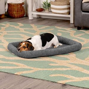 Furhaven Dog Bed for Medium/Small Dogs & Indoor Cats, 100% Washable, Sized to Fit Crates - Sherpa Fleece Bolster Crate Pad - Gray, Medium