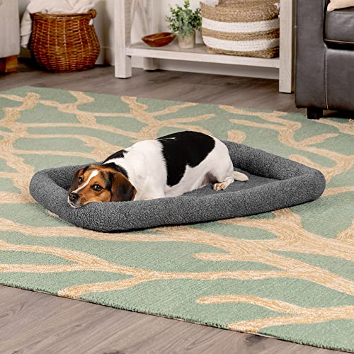 Furhaven Dog Bed for Medium/Small Dogs & Indoor Cats, 100% Washable, Sized to Fit Crates - Sherpa Fleece Bolster Crate Pad - Gray, Medium