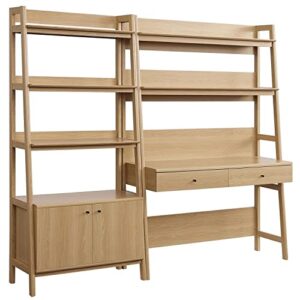 modway 2-piece home office desk and bookshelf display case in oak