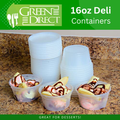 Deli Containers with Lids [16 oz. 50 Pack] Disposable Clear Lunch Containers Leakproof | Plastic Round Food Storage Containers | Freezer Containers for Food