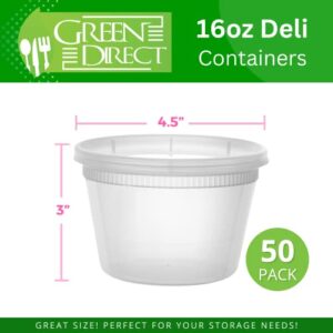 Deli Containers with Lids [16 oz. 50 Pack] Disposable Clear Lunch Containers Leakproof | Plastic Round Food Storage Containers | Freezer Containers for Food