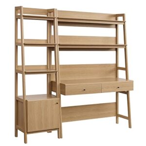 modway 2-piece home office desk and bookshelf display case in oak